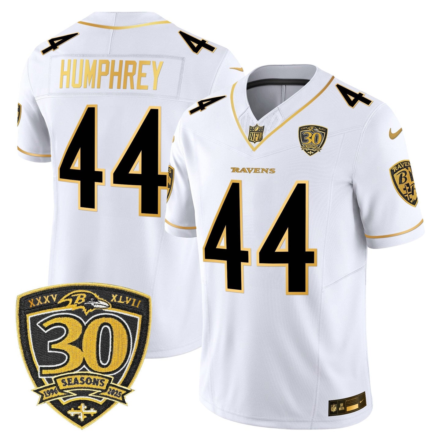 Men's Baltimore Ravens 2025 Gold Vapor Limited Jersey - 30th Anniversary Patch - All Stitched