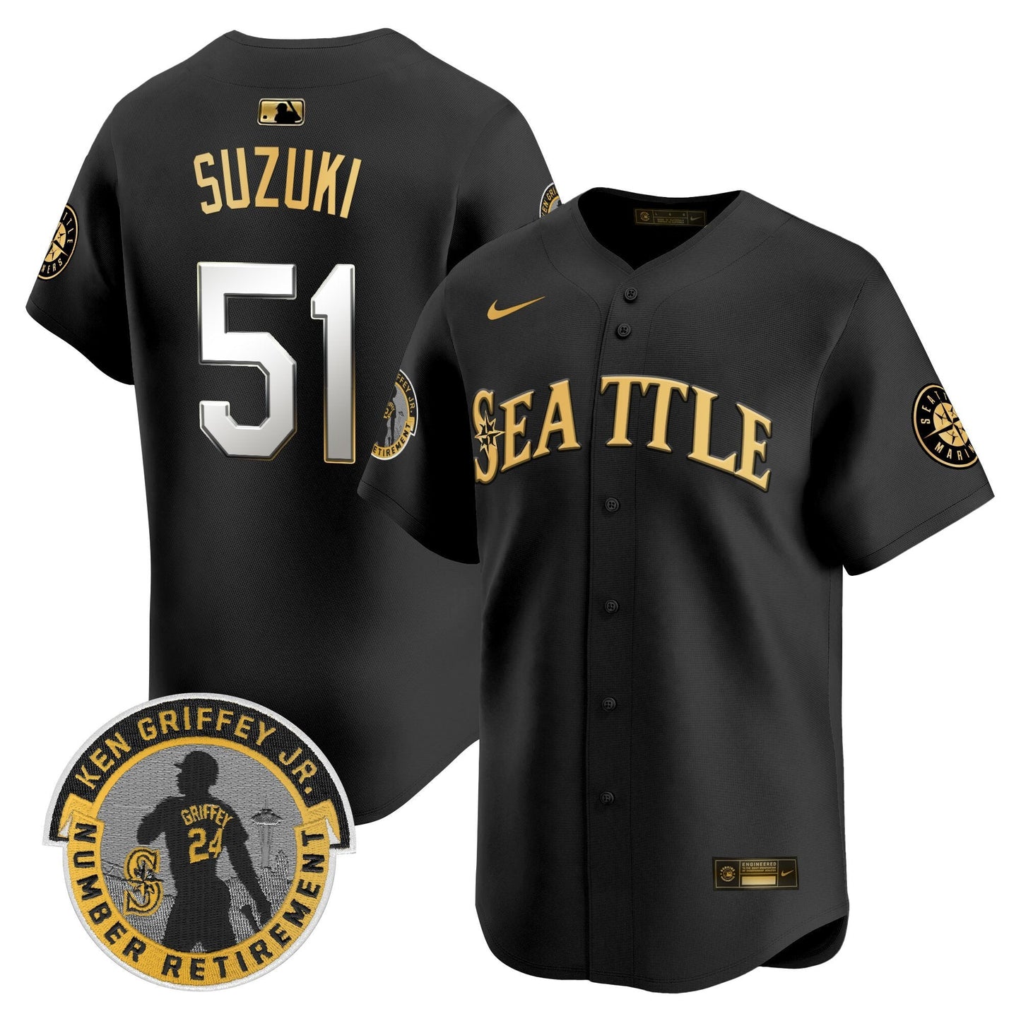 Men's Seattle Mariners 2025 Ken Griffey Jr. Patch Vapor Premier Limited Jersey - All Stitched