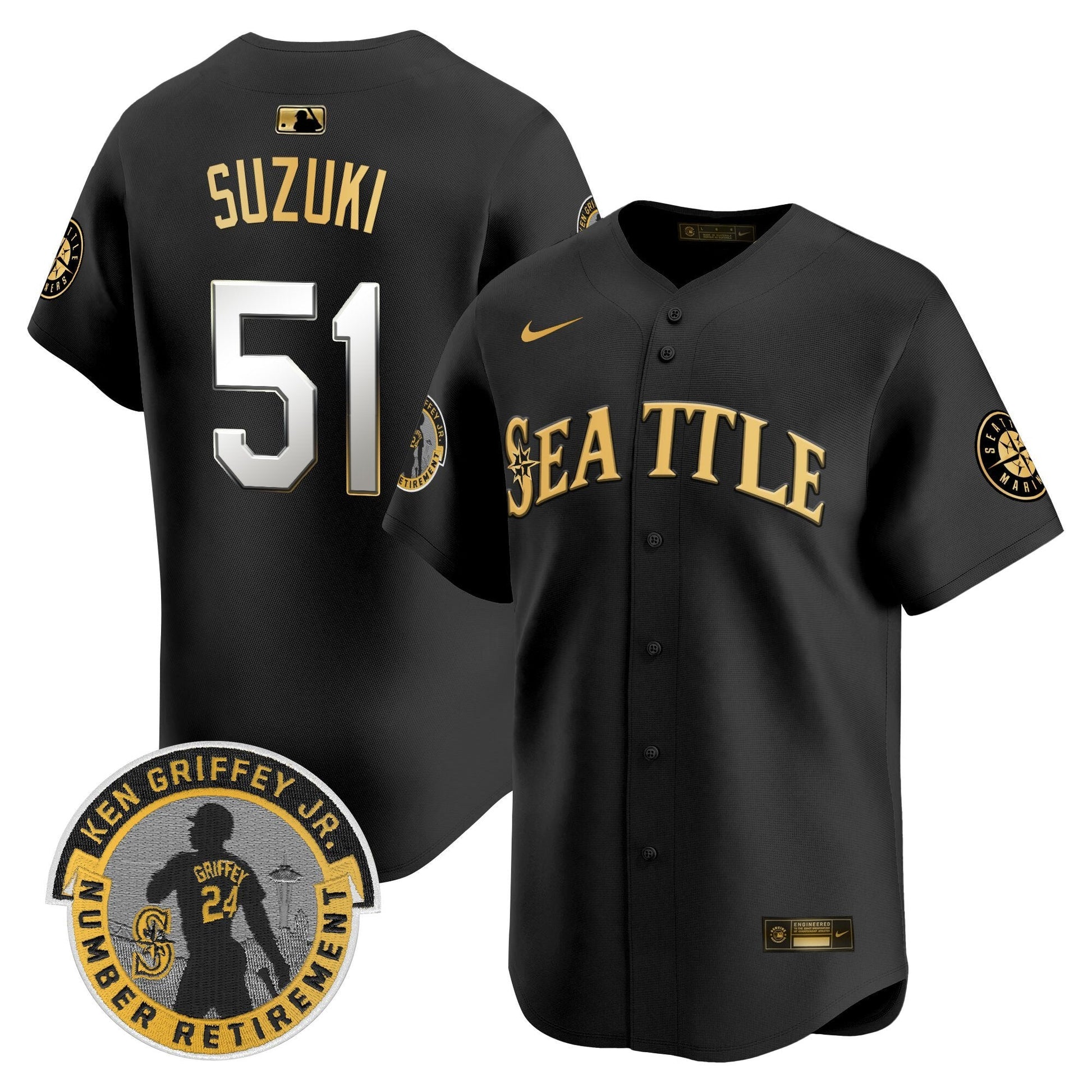 Men's Seattle Mariners 2025 Ken Griffey Jr. Patch Vapor Premier Limited Jersey - All Stitched