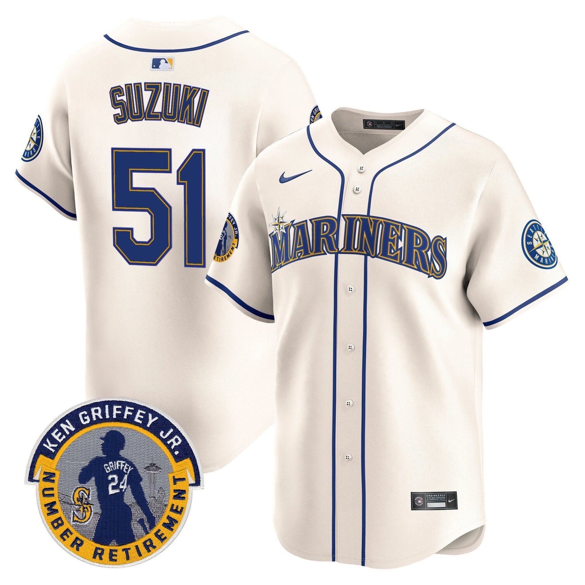 Men's Seattle Mariners 2025 Ken Griffey Jr. Patch Vapor Premier Limited Jersey - All Stitched