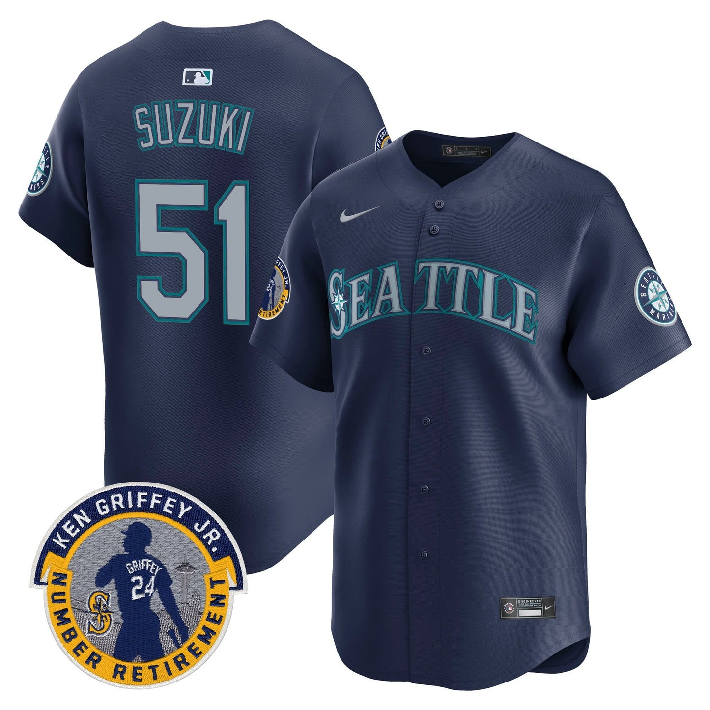 Men's Seattle Mariners 2025 Ken Griffey Jr. Patch Vapor Premier Limited Jersey - All Stitched