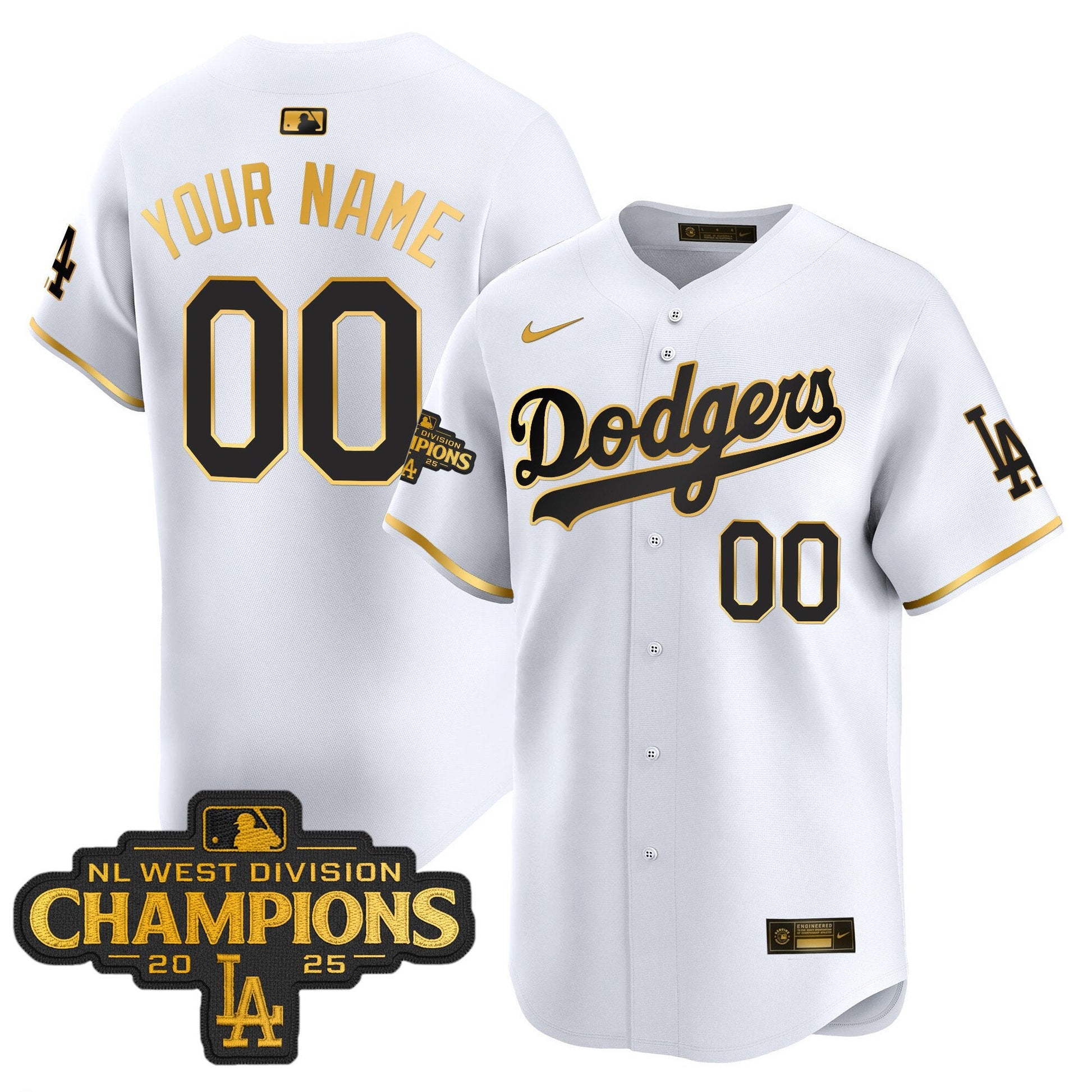 Dodgers 2025 NL West Division Champions Patch Gold Trim Vapor Premier Limited Custom Jersey - All Stitched