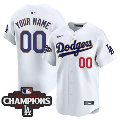 Dodgers 2025 NL West Division Champions Patch Gold Trim Vapor Premier Limited Custom Jersey - All Stitched