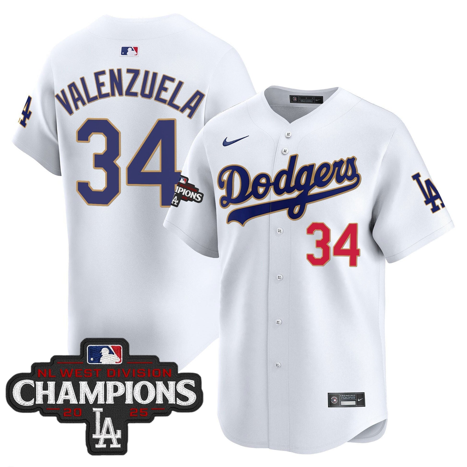 Men's Dodgers 2025 NL West Division Champions Patch Gold Trim Vapor Premier Limited Jersey - All Stitched