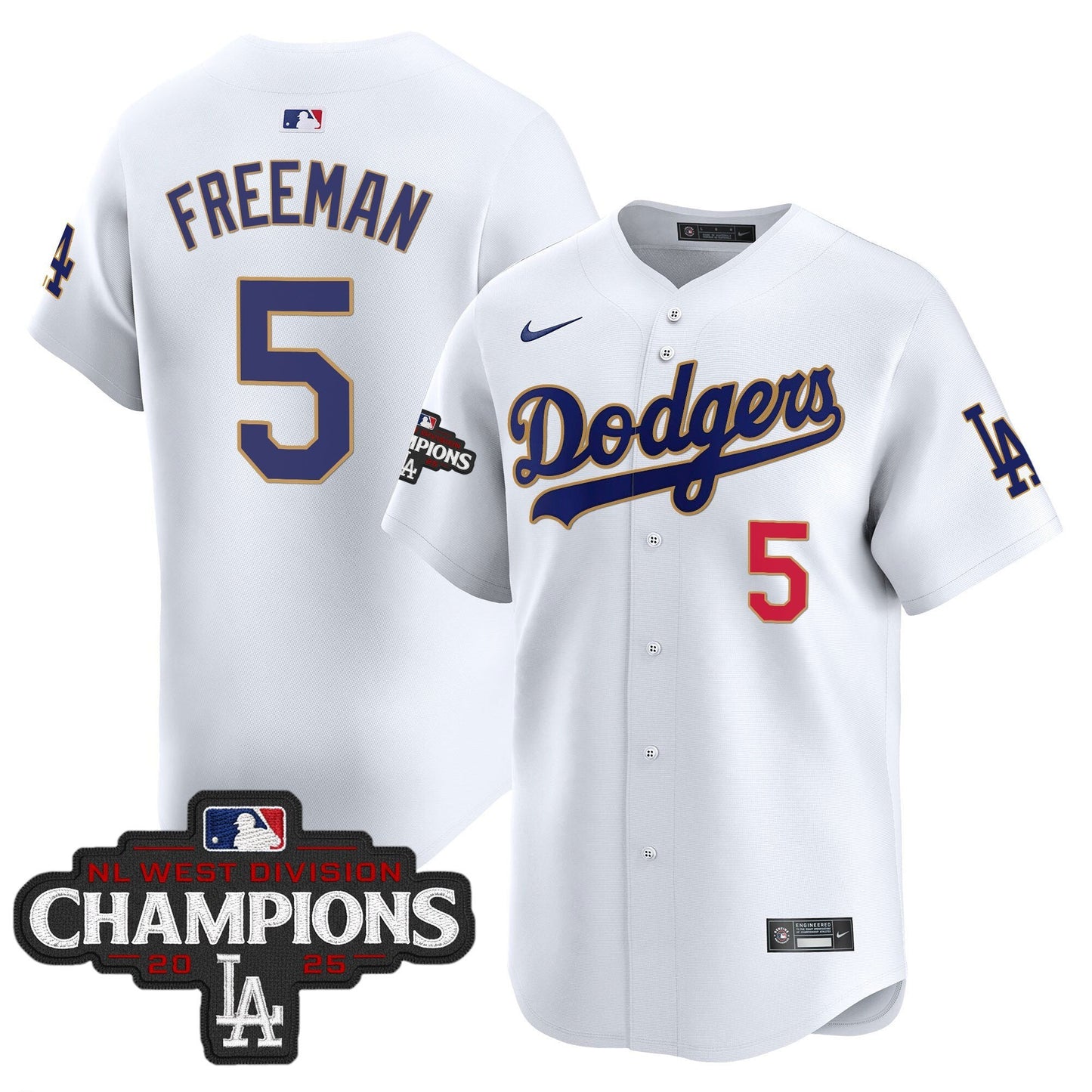 Men's Dodgers 2025 NL West Division Champions Patch Gold Trim Vapor Premier Limited Jersey - All Stitched