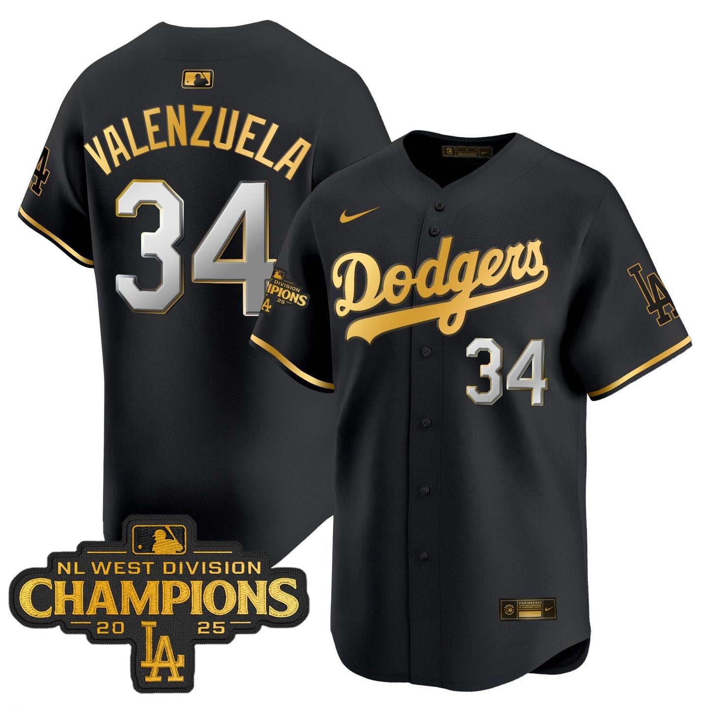 Men's Dodgers 2025 NL West Division Champions Patch Gold Trim Vapor Premier Limited Jersey - All Stitched