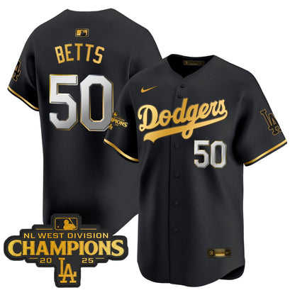 Men's Dodgers 2025 NL West Division Champions Patch Gold Trim Vapor Premier Limited Jersey - All Stitched