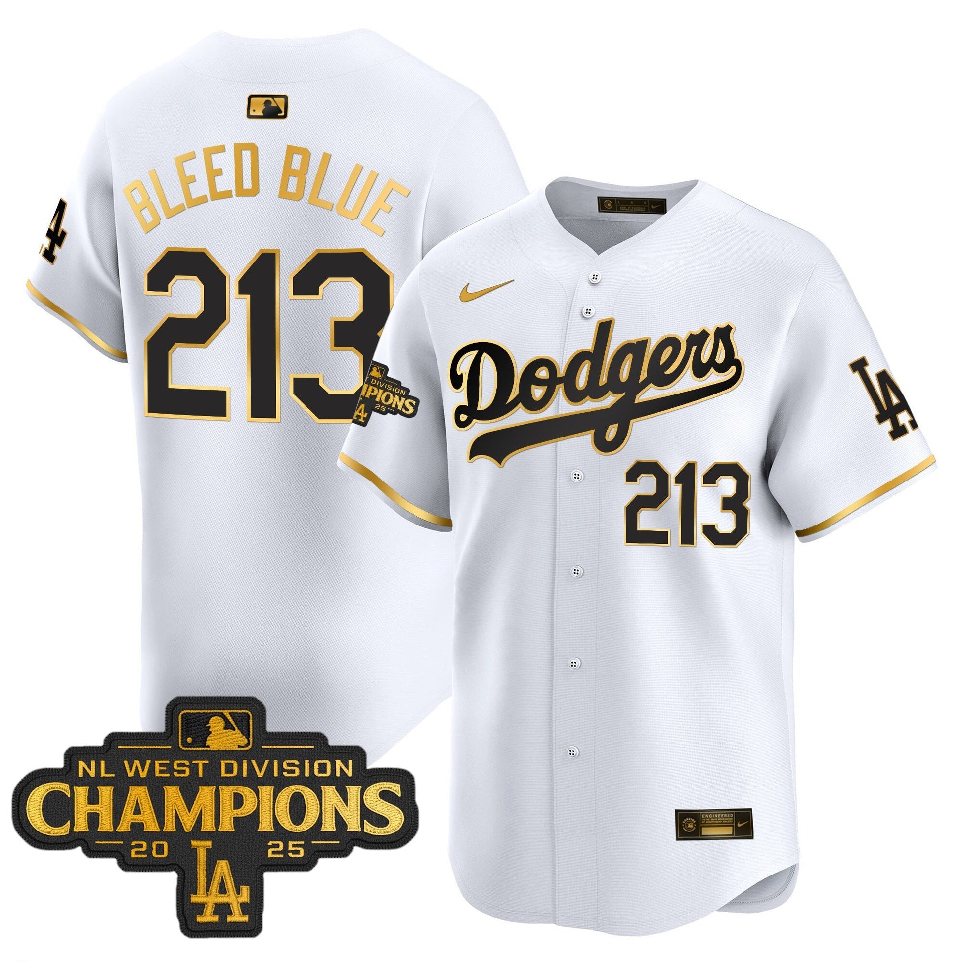 Men's Dodgers 2025 NL West Division Champions Patch Gold Trim Vapor Premier Limited Jersey - All Stitched