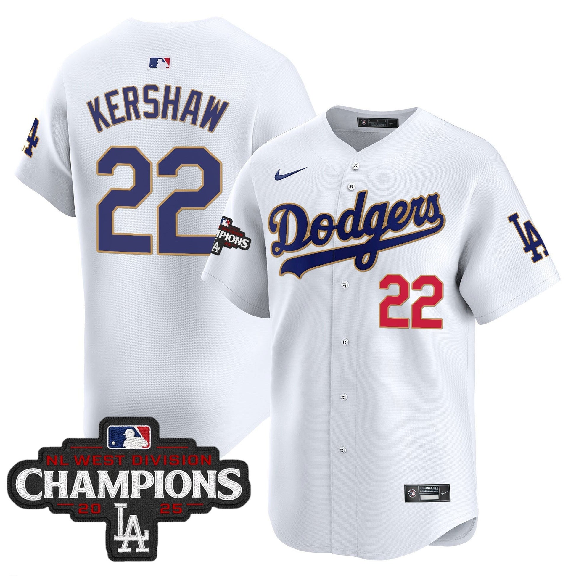 Men's Dodgers 2025 NL West Division Champions Patch Gold Trim Vapor Premier Limited Jersey - All Stitched