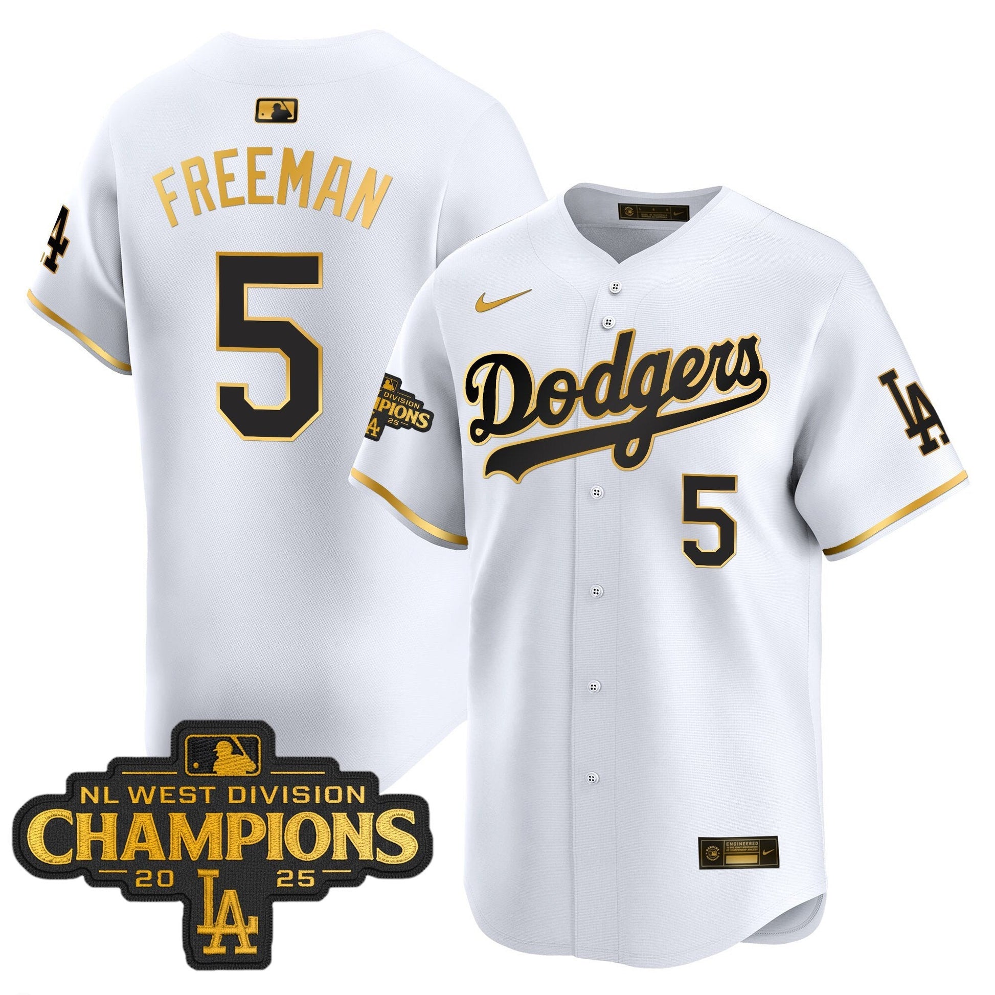 Men's Dodgers 2025 NL West Division Champions Patch Gold Trim Vapor Premier Limited Jersey - All Stitched