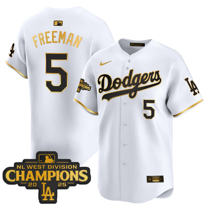 Men's Dodgers 2025 NL West Division Champions Patch Gold Trim Vapor Premier Limited Jersey - All Stitched
