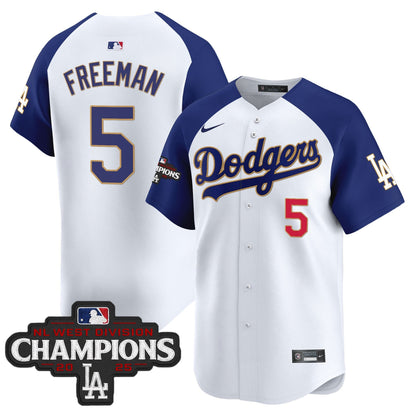 Men's Dodgers 2025 NL West Division Champions Patch Gold Trim Vapor Premier Limited Jersey - All Stitched
