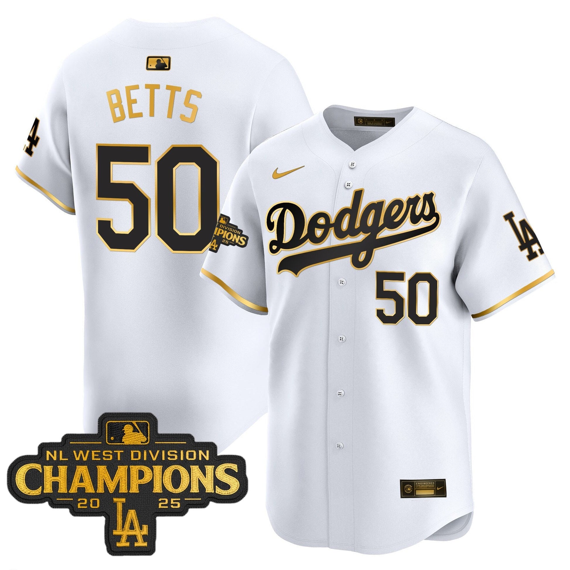 Men's Dodgers 2025 NL West Division Champions Patch Gold Trim Vapor Premier Limited Jersey - All Stitched