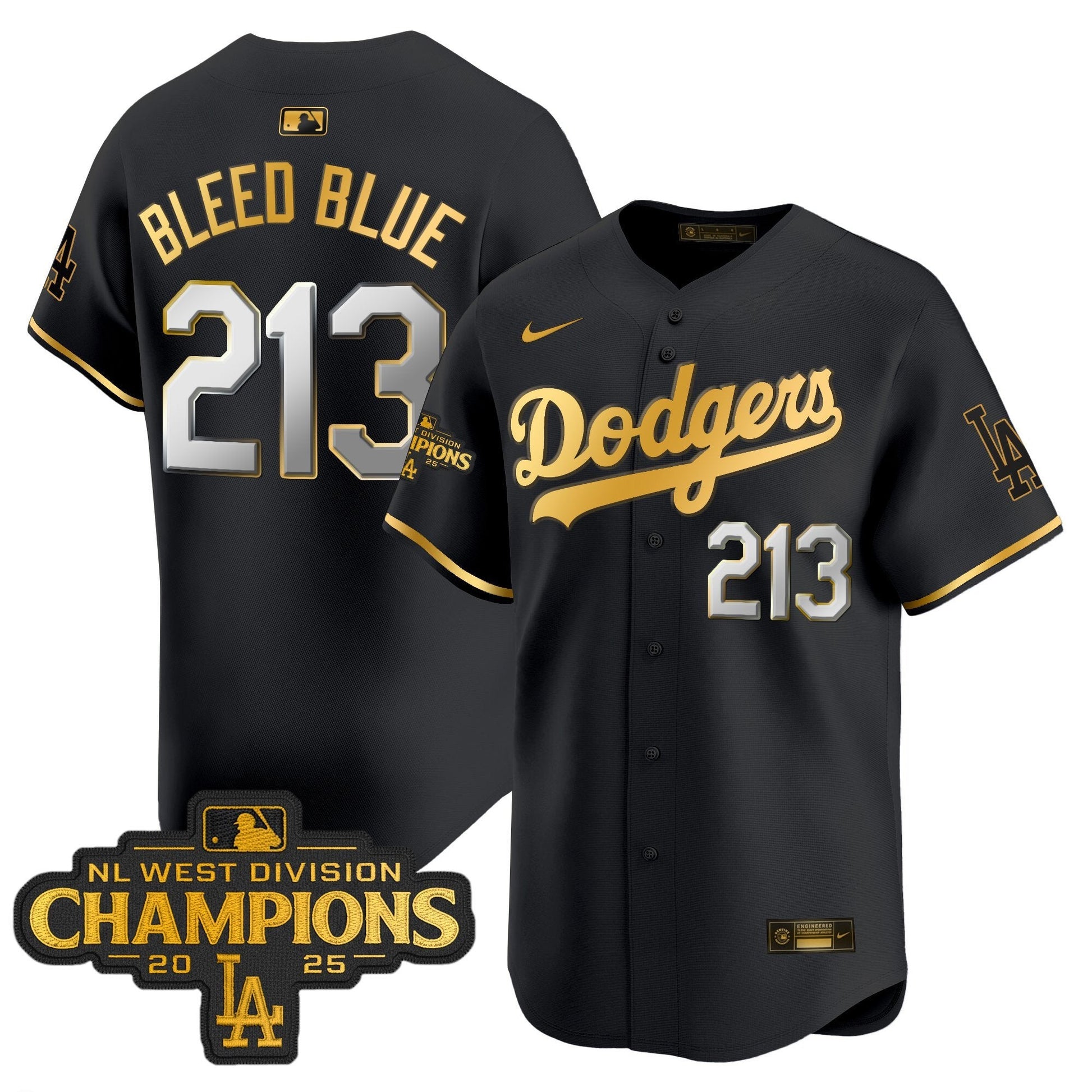 Men's Dodgers 2025 NL West Division Champions Patch Gold Trim Vapor Premier Limited Jersey - All Stitched