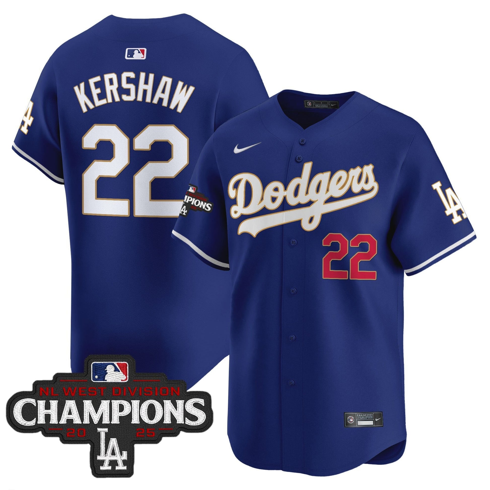 Men's Dodgers 2025 NL West Division Champions Patch Gold Trim Vapor Premier Limited Jersey - All Stitched