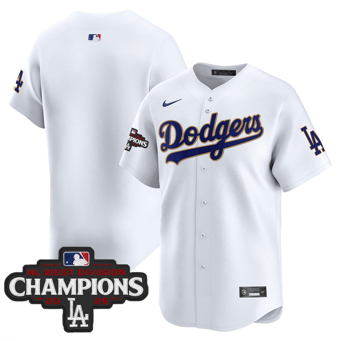 Men's Dodgers 2025 NL West Division Champions Patch Gold Trim Vapor Premier Limited Jersey - All Stitched