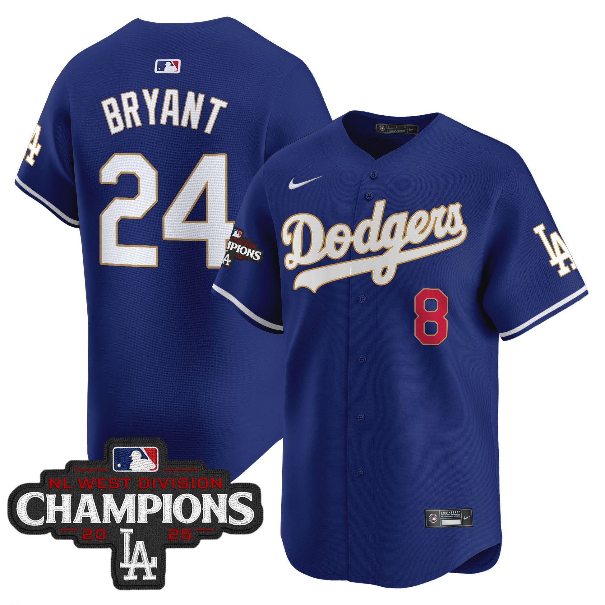 Men's Dodgers 2025 NL West Division Champions Patch Gold Trim Vapor Premier Limited Jersey - All Stitched