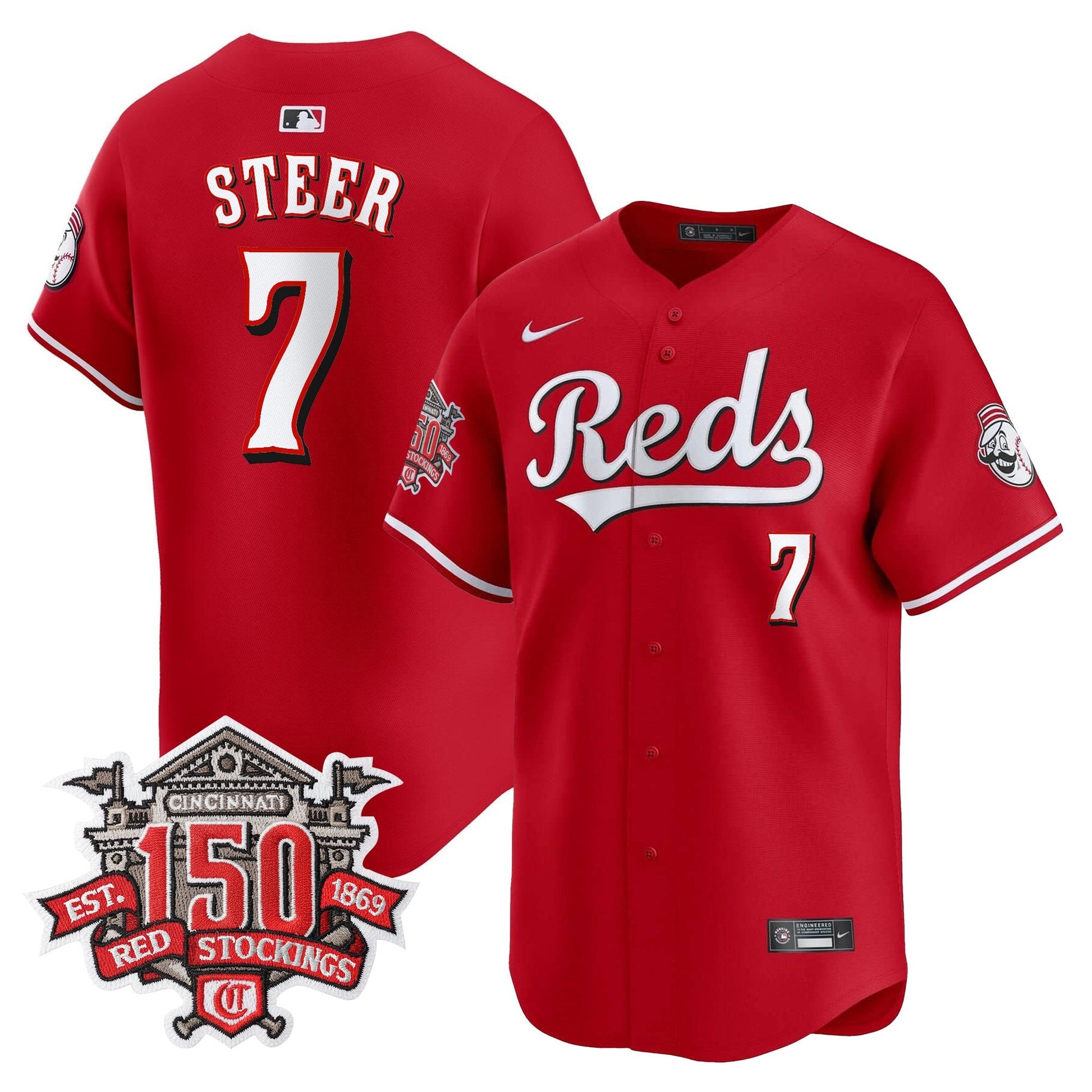 Men's Cincinnati Reds 150th Anniversary Patch Vapor Premier Limited Jersey - All Stitched