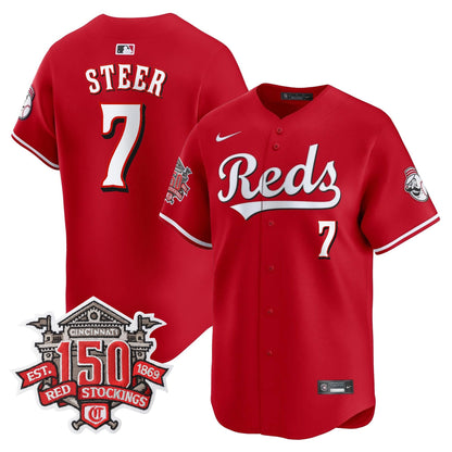 Men's Cincinnati Reds 150th Anniversary Patch Vapor Premier Limited Jersey - All Stitched