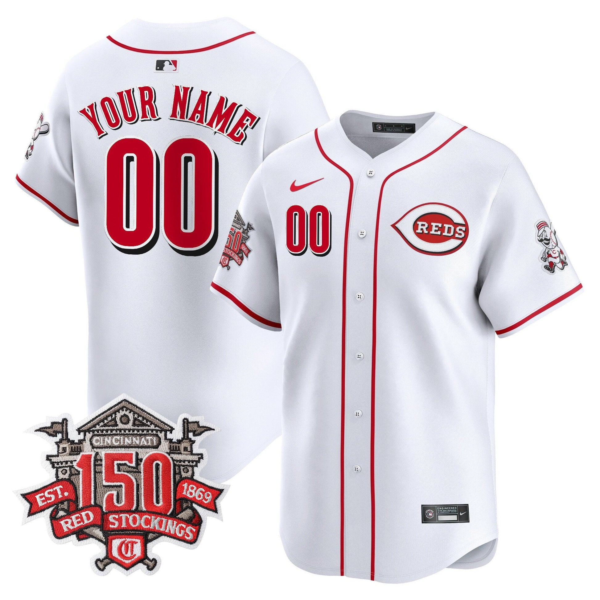 Cincinnati Reds 150th Anniversary Patch Vapor Premier Limited Custom Jersey - All Stitched