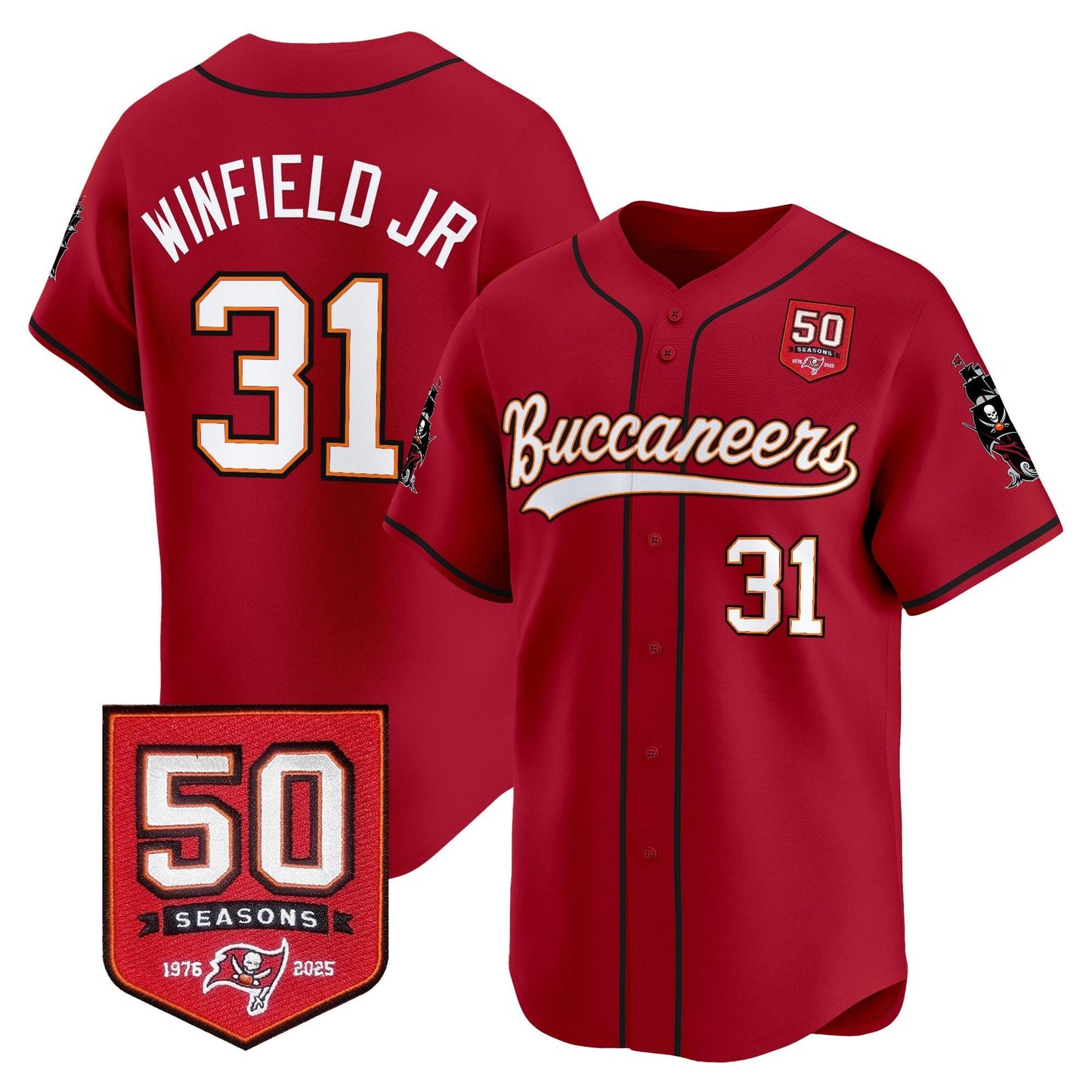 Men's Tampa Bay Buccaneers 50th Season Patch Vapor Baseball Jersey - All Stitched
