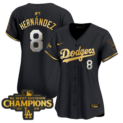Women's Dodgers 2025 NL West Division Champions Patch Gold Trim Vapor Premier Limited Jersey - All Stitched