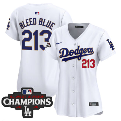 Women's Dodgers 2025 NL West Division Champions Patch Gold Trim Vapor Premier Limited Jersey - All Stitched