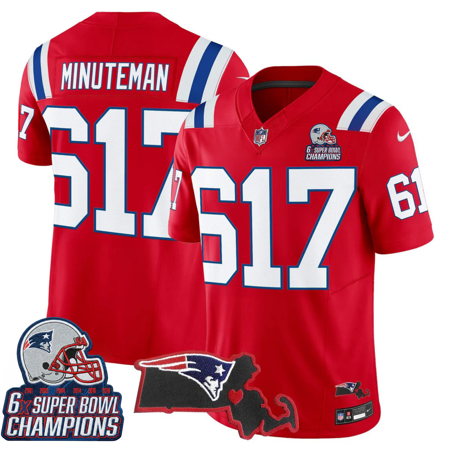 NE 6-Time Champions & Massachusetts Patch Vapor Limited Jersey V3- All Stitched