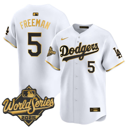 Men's Dodgers 2025 World Series Gold Trim Vapor Premier Limited Jersey - All Stitched