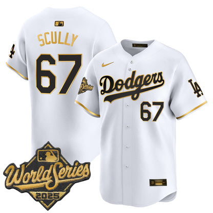 Men's Dodgers 2025 World Series Gold Trim Vapor Premier Limited Jersey - All Stitched