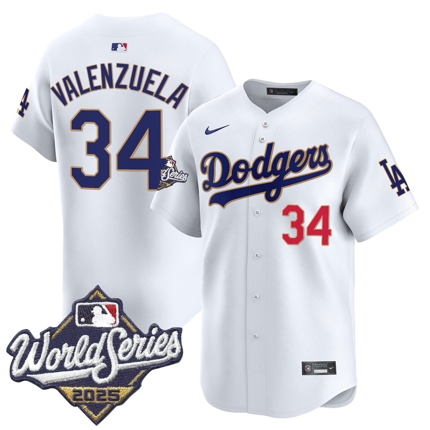 Men's Dodgers 2025 World Series Gold Trim Vapor Premier Limited Jersey - All Stitched