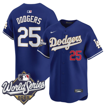 Men's Dodgers 2025 World Series Gold Trim Vapor Premier Limited Jersey - All Stitched
