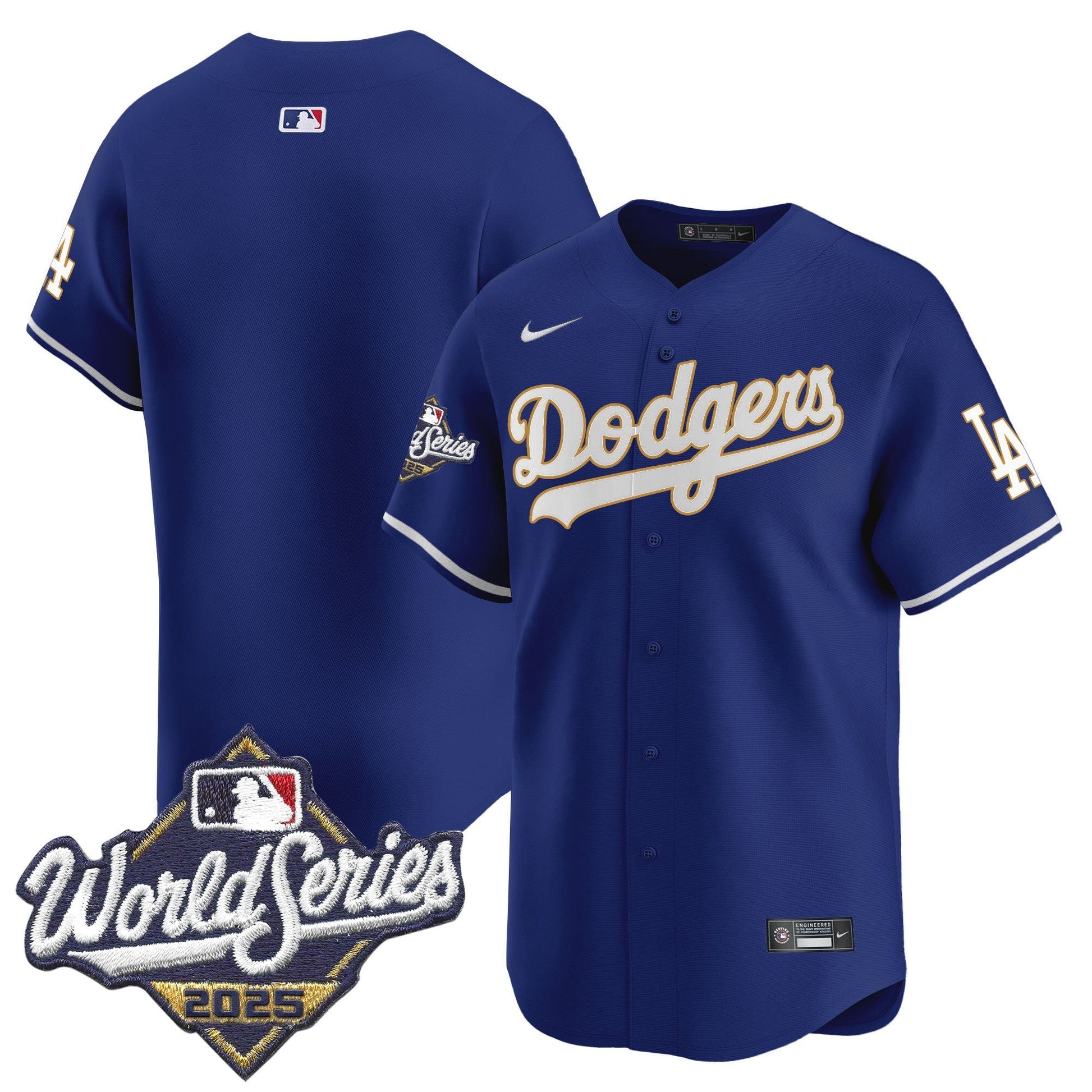Men's Dodgers 2025 World Series Gold Trim Vapor Premier Limited Jersey - All Stitched