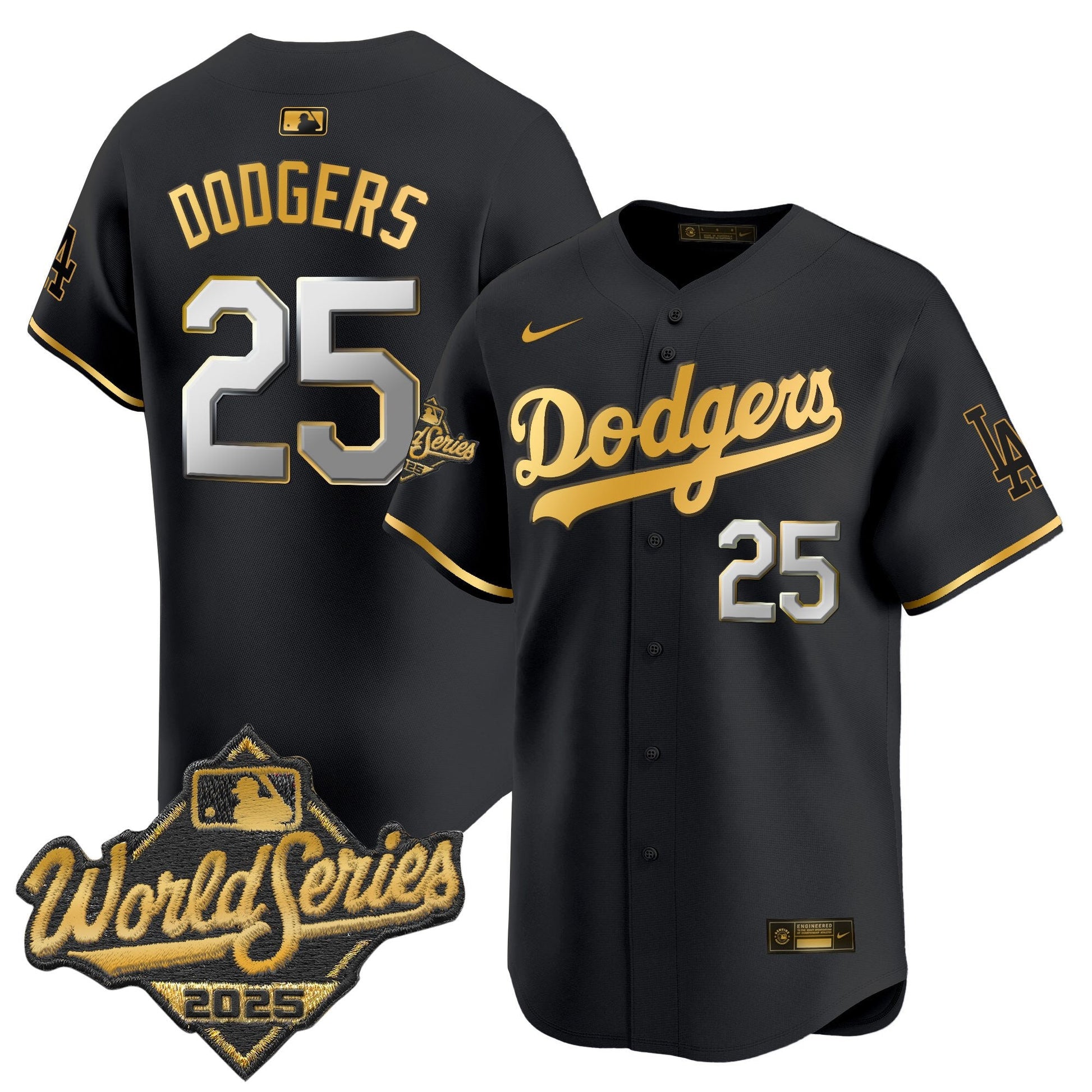Men's Dodgers 2025 World Series Gold Trim Vapor Premier Limited Jersey - All Stitched