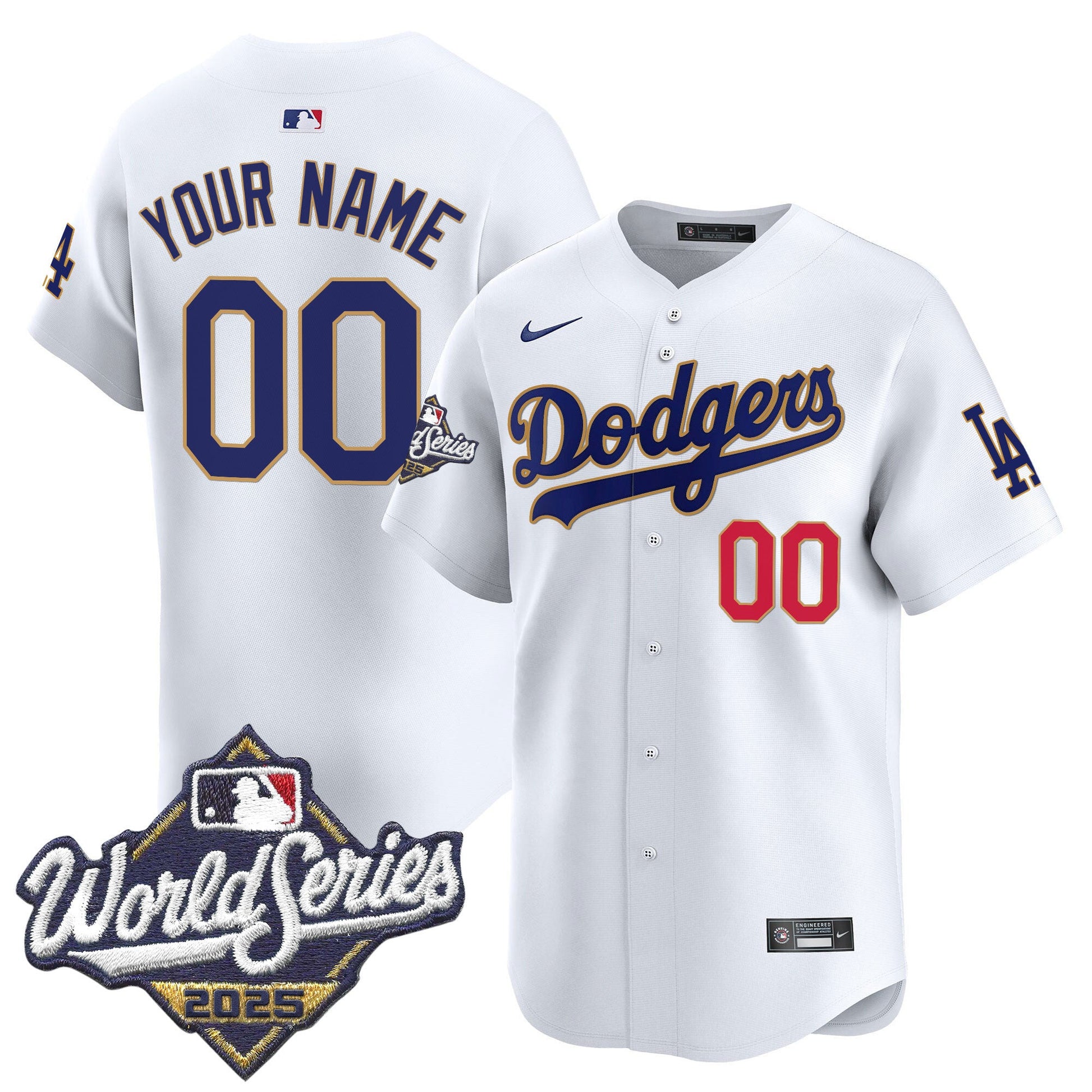 Dodgers 2025 World Series Gold Trim Vapor Premier Limited Custom Jersey - All Stitched