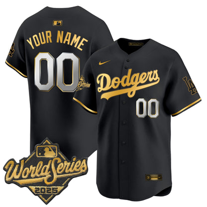 Dodgers 2025 World Series Gold Trim Vapor Premier Limited Custom Jersey - All Stitched