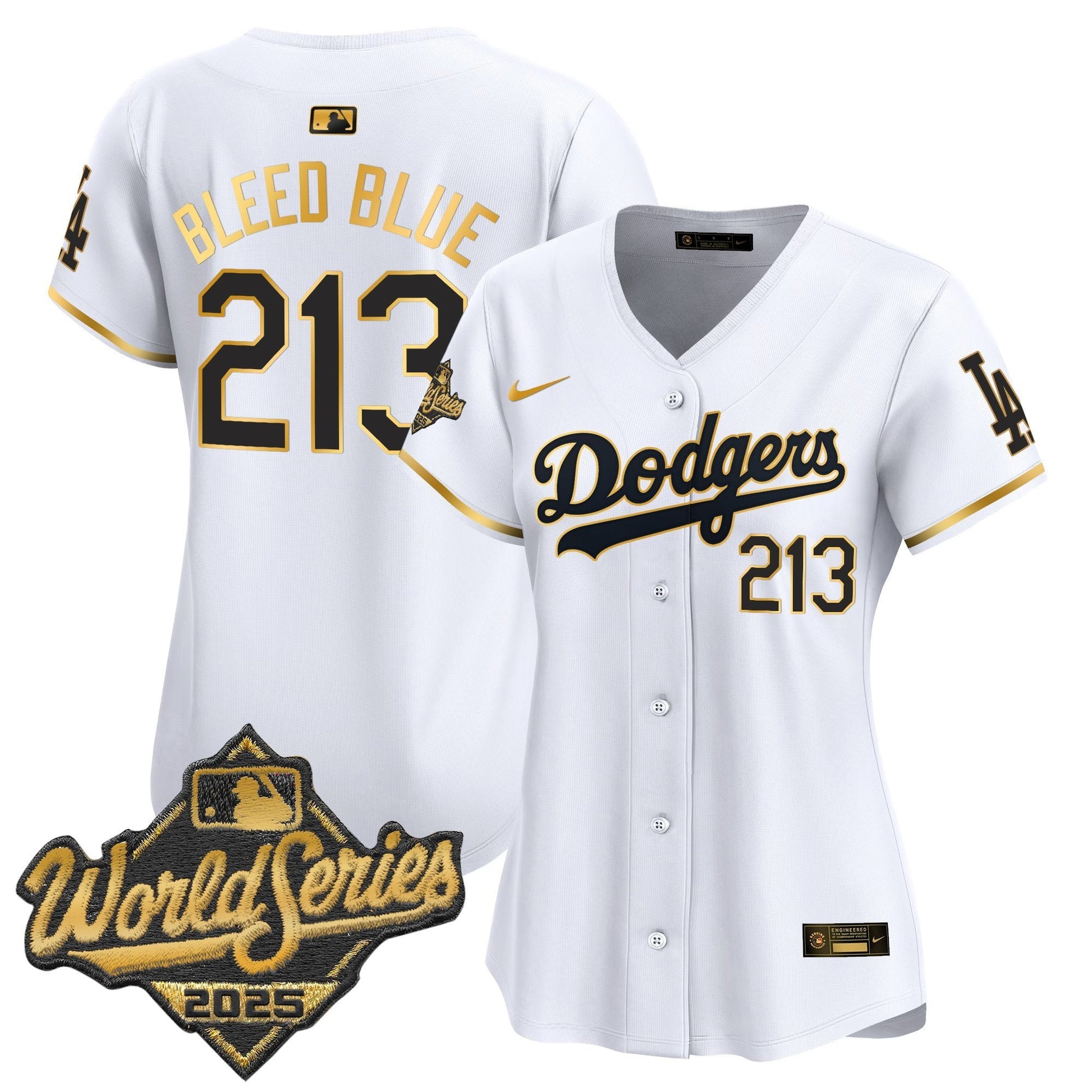 Women's Dodgers 2025 World Series Gold Trim Vapor Premier Limited Jersey - All Stitched