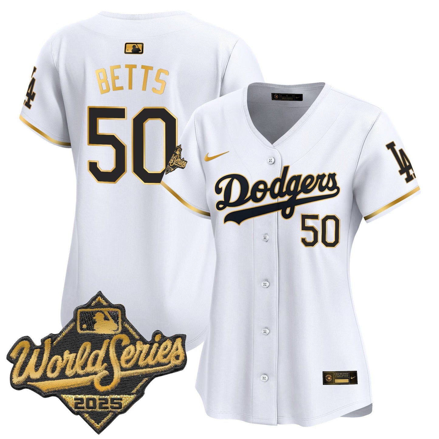 Women's Dodgers 2025 World Series Gold Trim Vapor Premier Limited Jersey - All Stitched