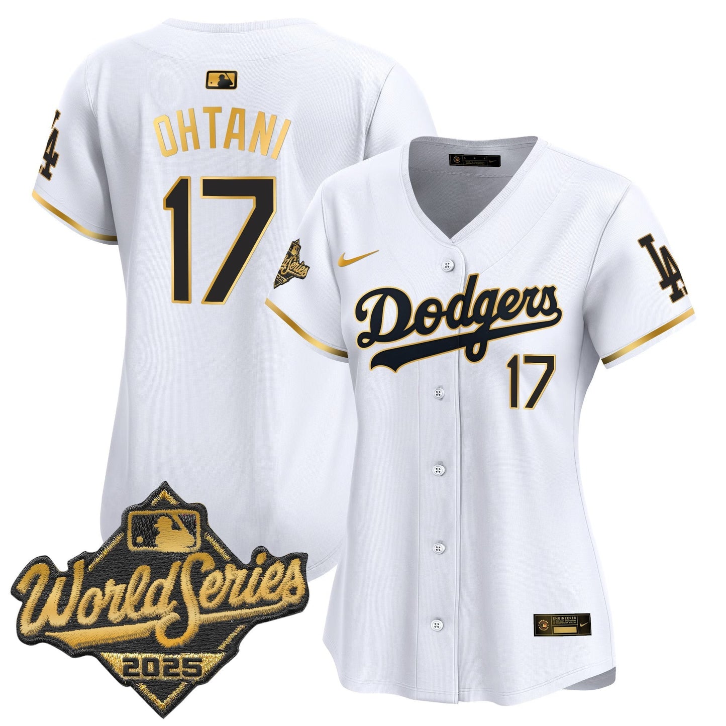 Women's Dodgers 2025 World Series Gold Trim Vapor Premier Limited Jersey - All Stitched