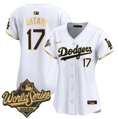 Women's Dodgers 2025 World Series Gold Trim Vapor Premier Limited Jersey - All Stitched