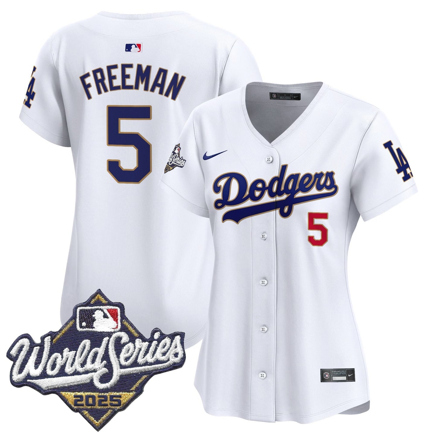 Women's Dodgers 2025 World Series Gold Trim Vapor Premier Limited Jersey - All Stitched