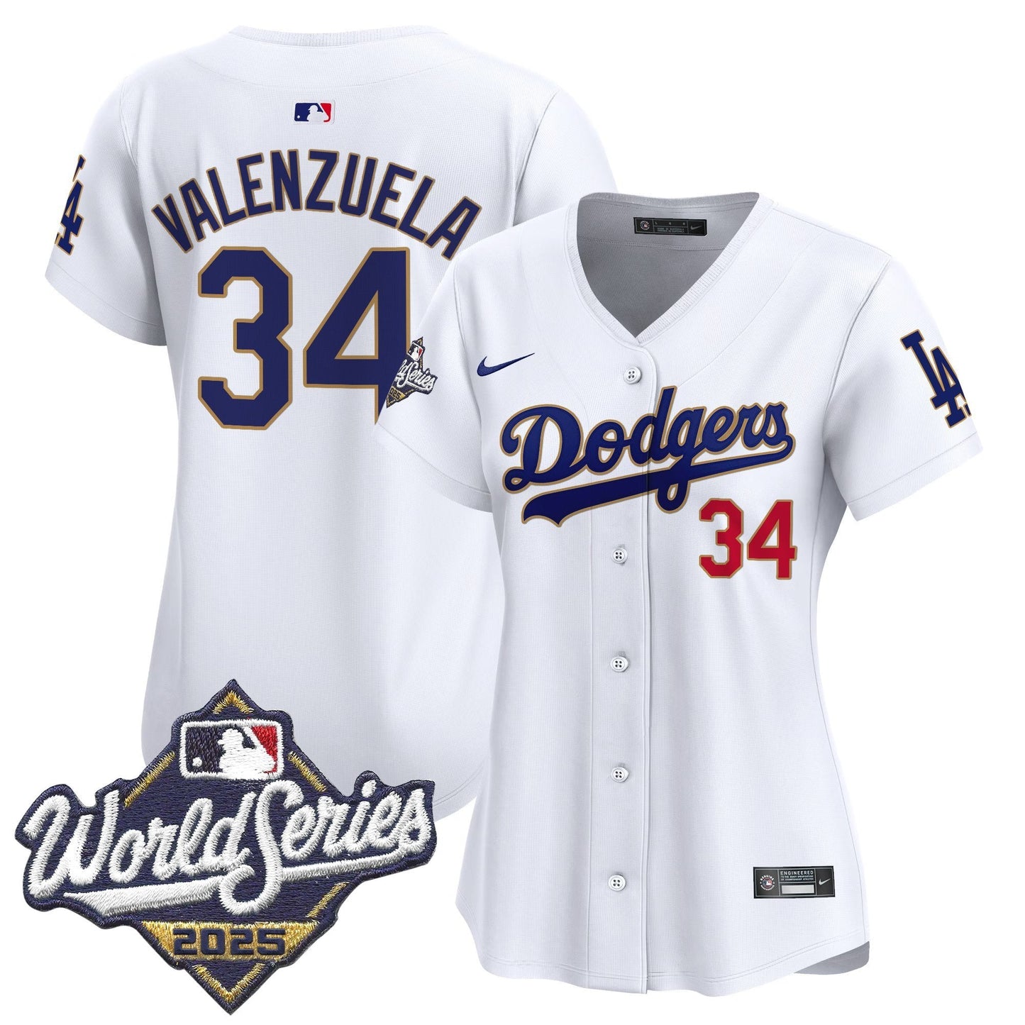 Women's Dodgers 2025 World Series Gold Trim Vapor Premier Limited Jersey - All Stitched