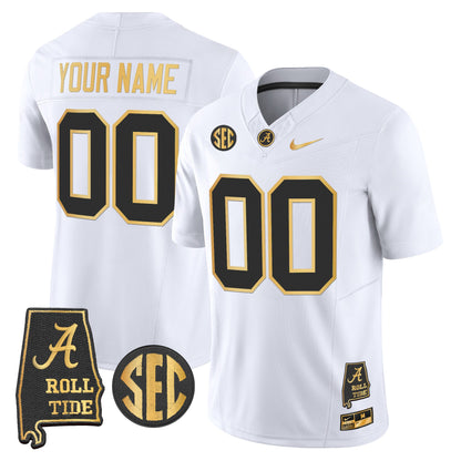 Alabama Crimson Tide 2025 Gold Vapor Limited Custom Jersey - Alabama Map - All Stitched