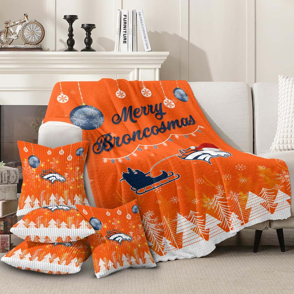 Denver Broncos | Premium Christmas Fleece Blanket & Throw Pillow Combo MM