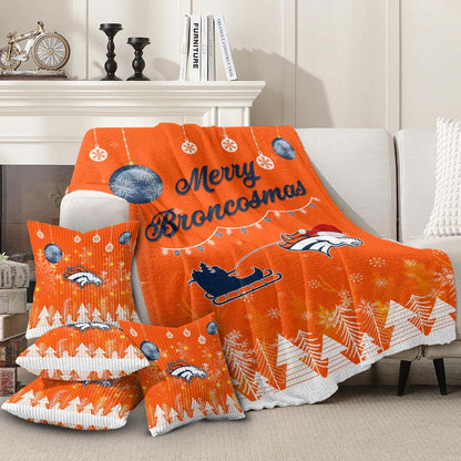 Denver Broncos | Premium Christmas Fleece Blanket & Throw Pillow Combo MM
