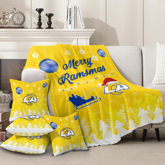 Los Angeles Rams | Premium Christmas Fleece Blanket & Throw Pillow Combo MM