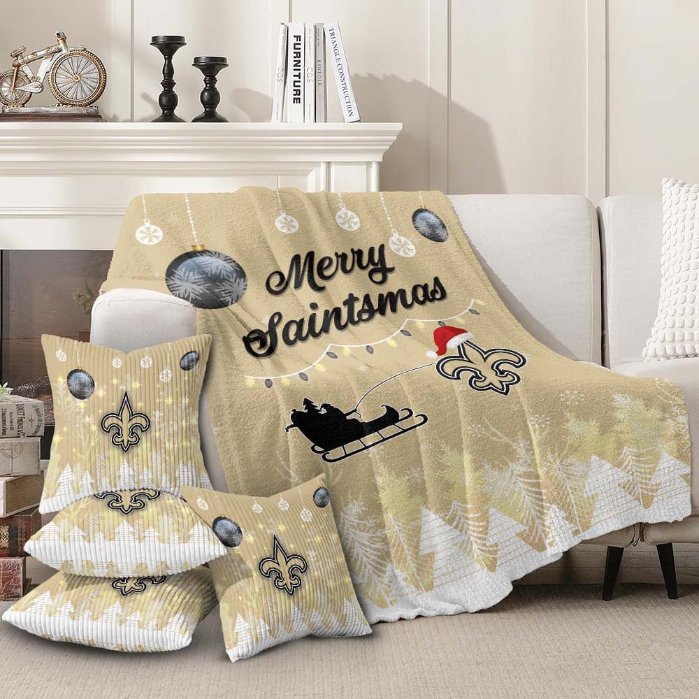 New Orleans Saints | Premium Christmas Fleece Blanket & Throw Pillow Combo MM