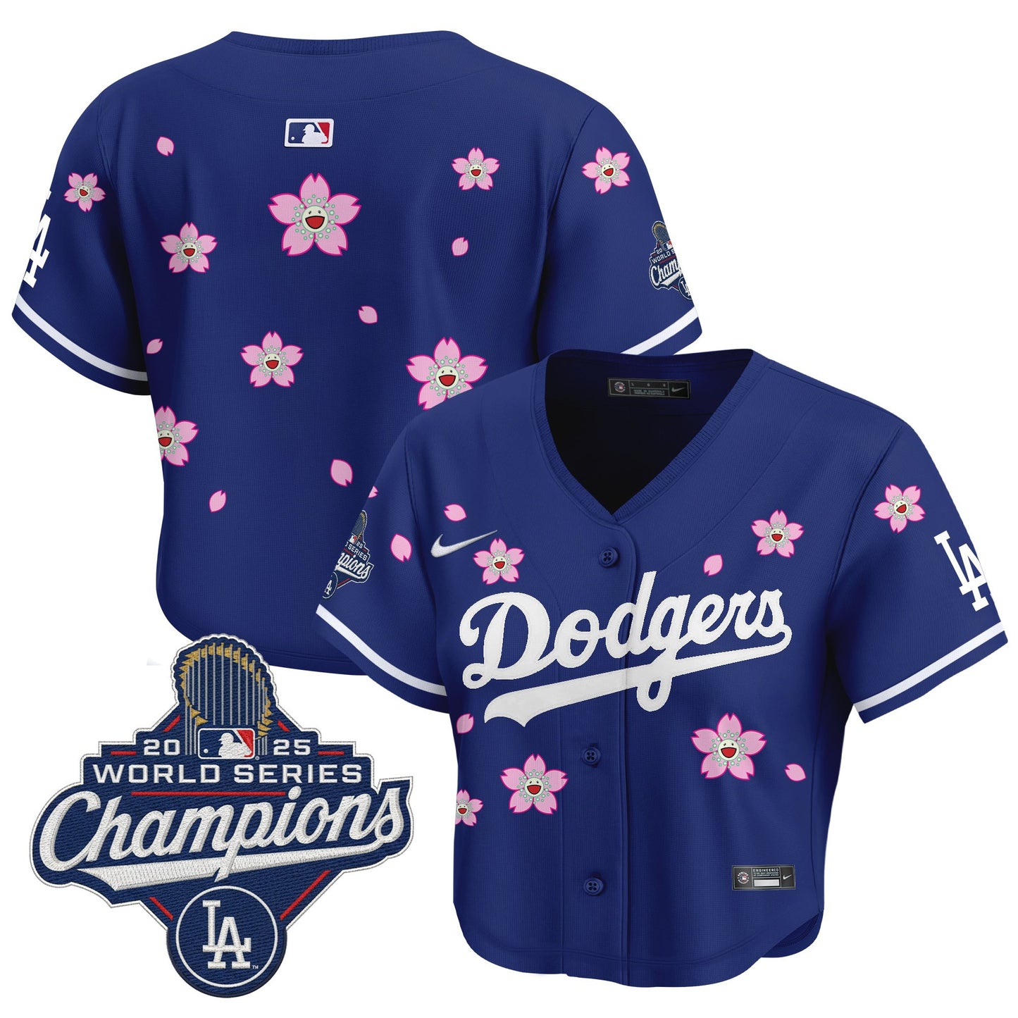 Women's Dodgers 2025 World Series Champions x Tokyo Series Crop Top Baseball Jersey - All Stitched