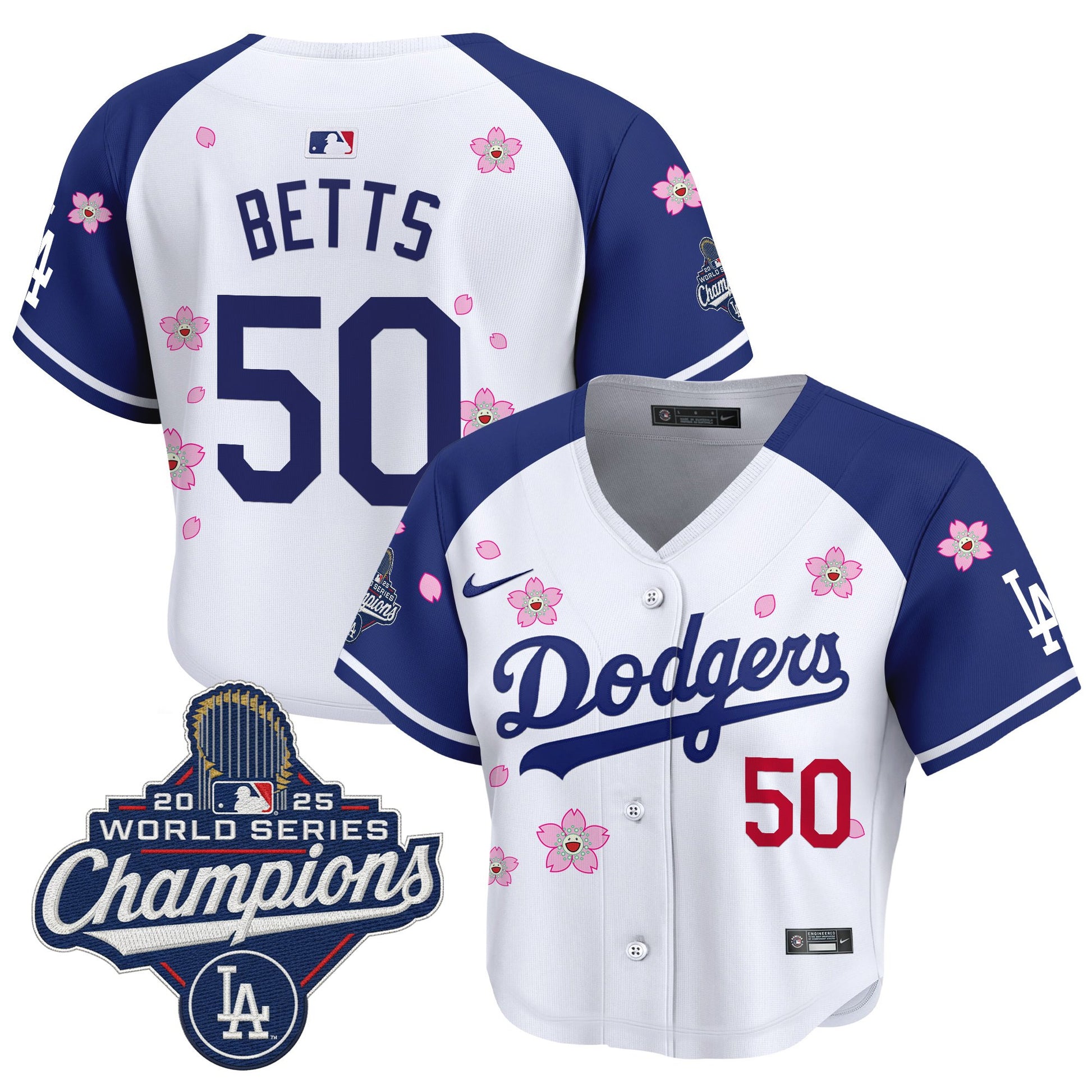 Women's Dodgers 2025 World Series Champions x Tokyo Series Crop Top Baseball Jersey - All Stitched