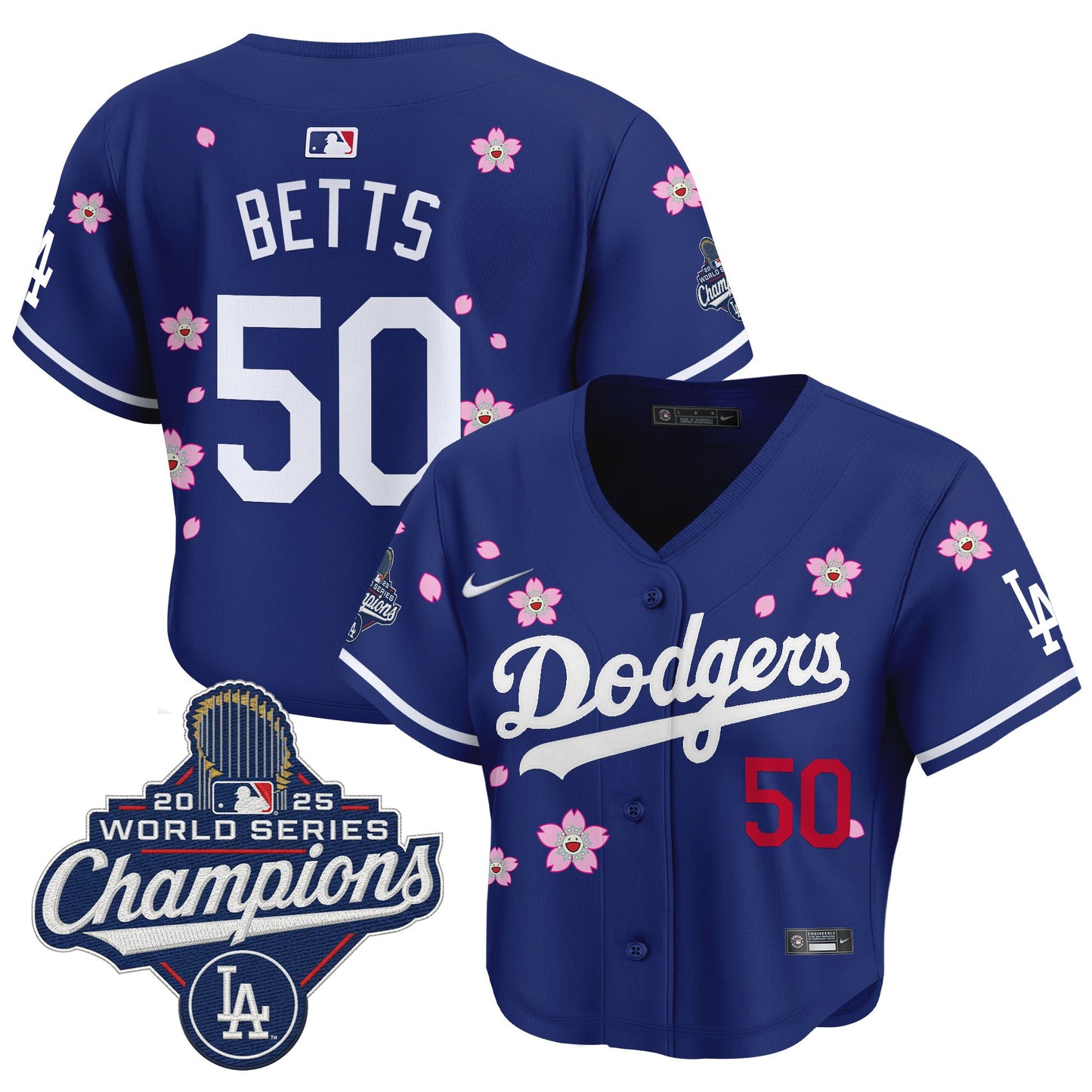 Women's Dodgers 2025 World Series Champions x Tokyo Series Crop Top Baseball Jersey - All Stitched